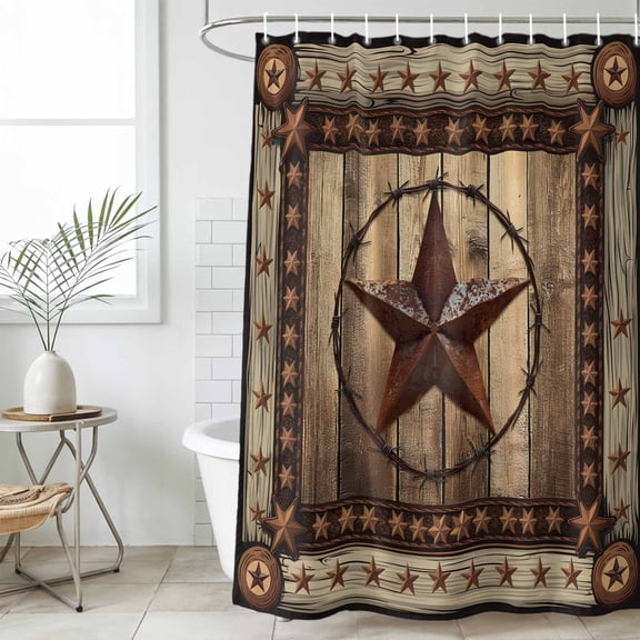 Western Farmhouse Waterproof Shower Curtain, Large 72"x84" Washable Polyester Fabric Shower Curtains for Bathroom, Primitive Rustic Country Retro Texas Star Decorative Bathtub Curtain Sets with Hooks