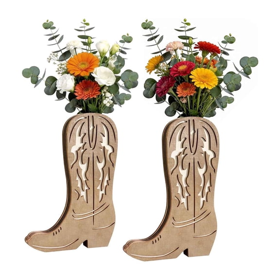 Western Farmhouse Wooden Cowboy Boot Wall Planter Decor Cowgirl Flower Hanging Vase for Wedding, Living Room, Bedroom, Entryway, Dining Room, Bathroom Faux Floral Display Retro Style