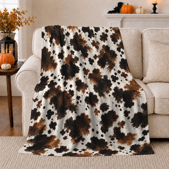 Western Farmhouse autumn celebration Pumpkin Bat Pattern, Warm Flannel Blanket for Ranch House and Living Room, Festive autumn celebration Scene, Art Lovers autumn celebration Gift