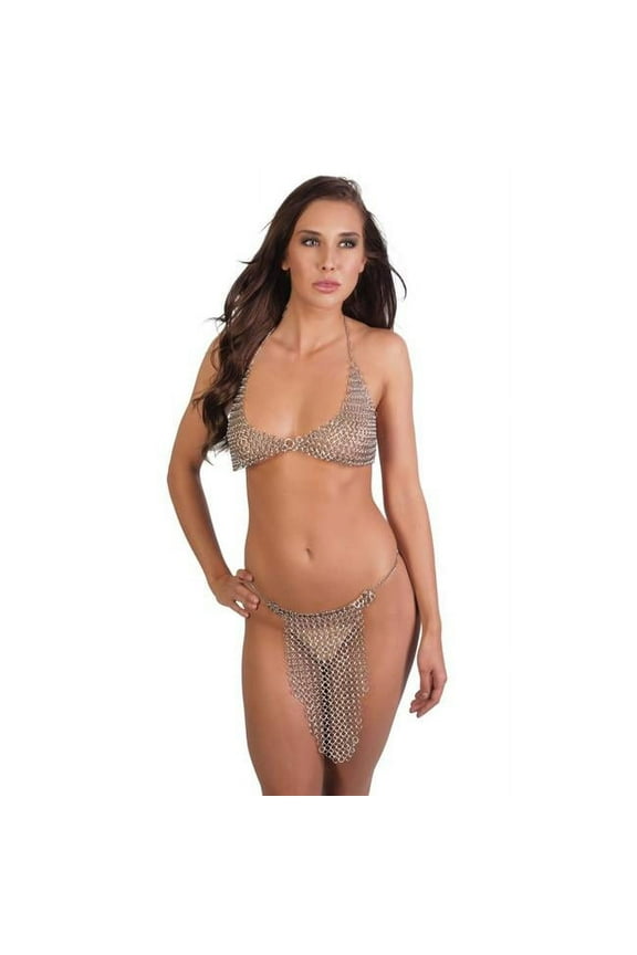 105186 Top & Bottom Chainmail Halter, Silver