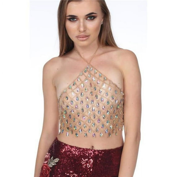 Western Fashion 14321 Halter Top Chain with Stones, Aurora Borealis