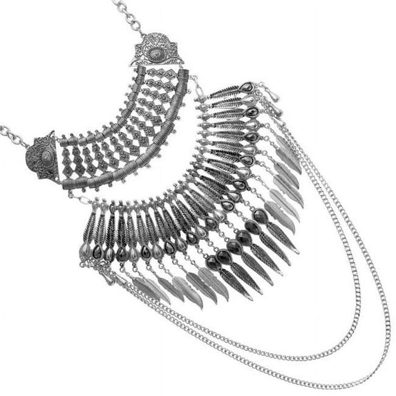 Western Fashion 15300 As Feather Drop Big Necklace, Hematite