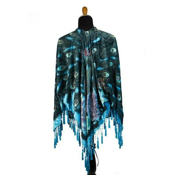 Western Fashion 1776-TRQ Peacock Open Poncho, Turquoise