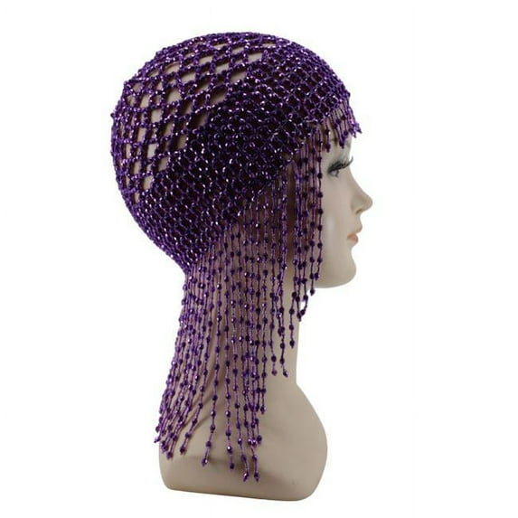 Western Fashion 2161-PRP Stretchy Meshed Beaded Cap, Purple