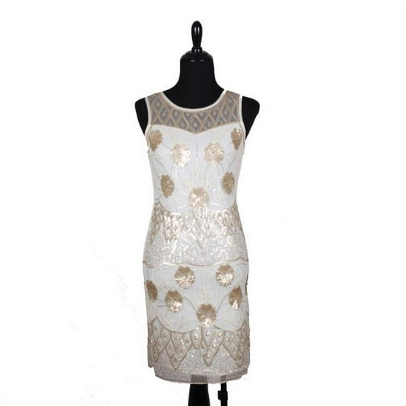 Western Fashion 2505-BG-S Flapper Dress, Beige - Small