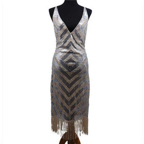 Western Fashion 2550-3XL Art Deco Flapper Dress, Beige - 3XL