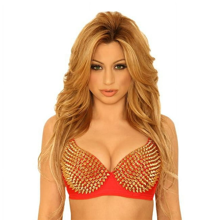 Western Fashion 2992-RDG-SMD Spike Bra Top, Red & Gold - Small