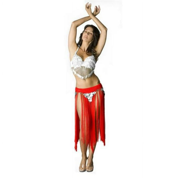 Western Fashion 541-RD-S Gypsy Belt with Fringes & Coins, Red & Silver
