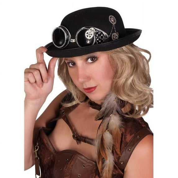 Western Fashion 69500 24 x 6 in. Steampunk Hat with Goggles, Black