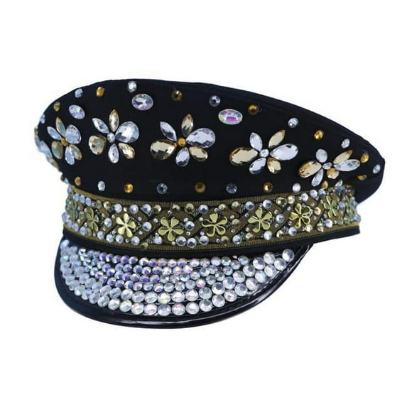 Western Fashion 69533-BLK Military Hat with Stones, Black