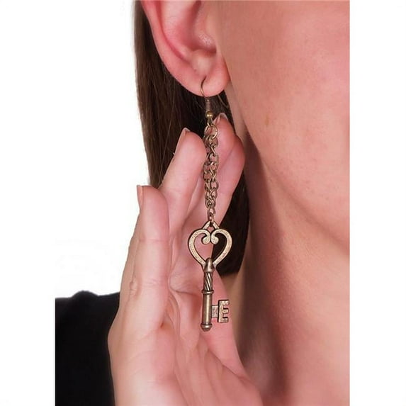 Western Fashion 69600 Steampunk Keys Earring, Antique Gold