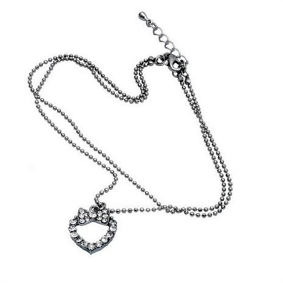 Western Fashion 81291 Rhinestone Ribbon Heart Anklet, Silver