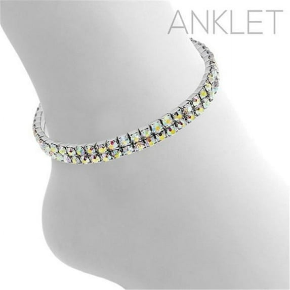 Western Fashion 8322-AB 2 Row Rhinestone Stretchy Anklet, Aurora Borealis