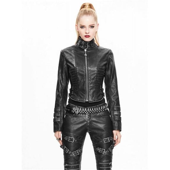 Western Fashion CT2901-L Gothic Punk Metal Pu Coat, Black & Silver - Large