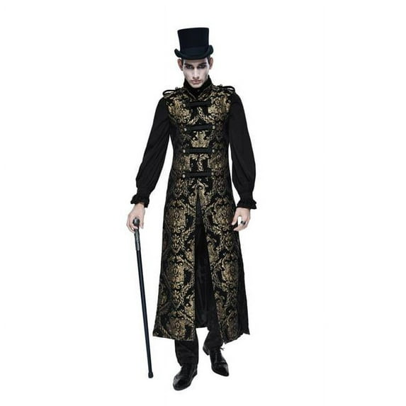 Western Fashion CT7401-L Gothic Long Brocade Military Waistcoat, Gold - Large