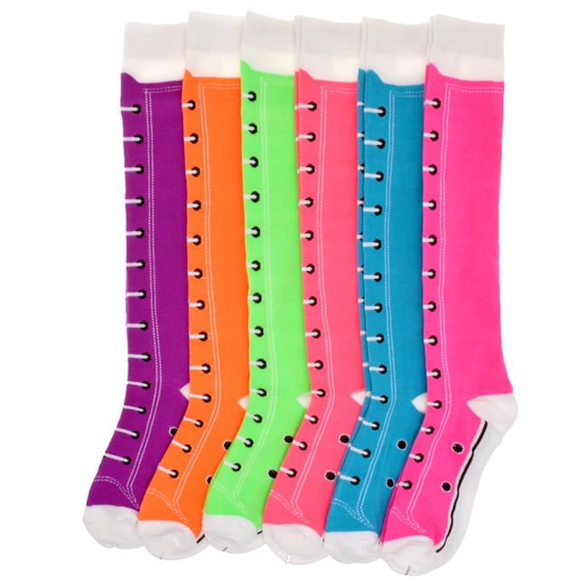 Western Fashion V2536 Faux Shoes Knee-Hi Socks, Neon