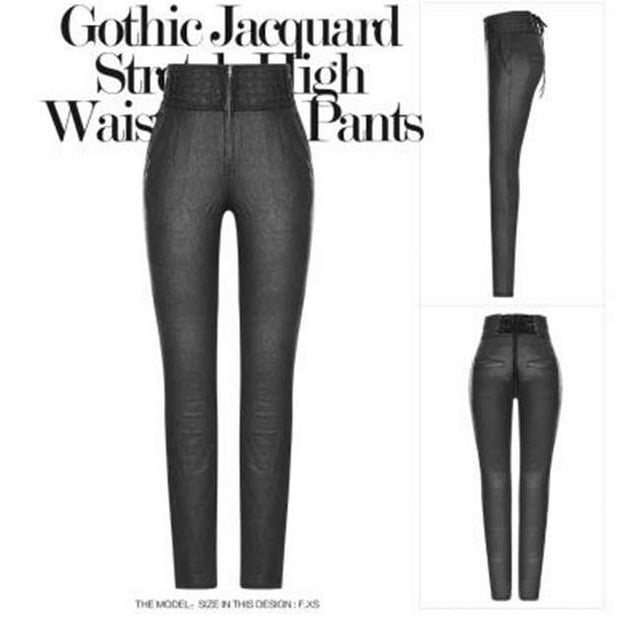 Western Fashion WK330-XL Gothic Jacquard Stretch Hi-Waist Tight Pants&#44; Black - Extra Large