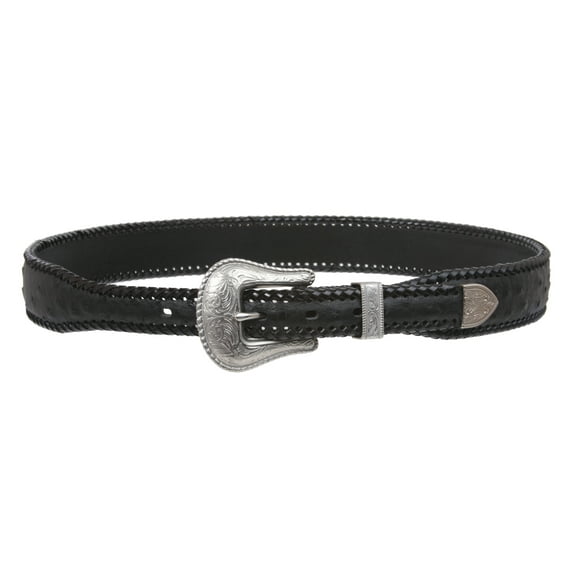Western Faux Ostrich Print Lased Tapered Leather Belt