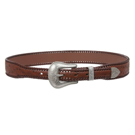 Western Faux Ostrich Print Lased Tapered Leather Belt