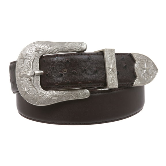 Western Faux Ostrich Print Stitching-Edged Leather Belt