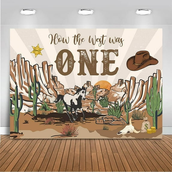 Western First Birthday Backdrop How The West was One Cowboy First Rodeo Birthday Party Decoration Wild West Country Western Background Banner