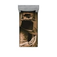 thumbnail image 1 of Western Fitted Sheet & Pillow Sham Set, Wild West Themed Cowboy Hat and Old Ranching on Wooden Display Rodeo Cowboy Style, Decorative Printed 4 Piece Bedding Decor Set, Twinxl, Brown, by Ambesonne, 1 of 3