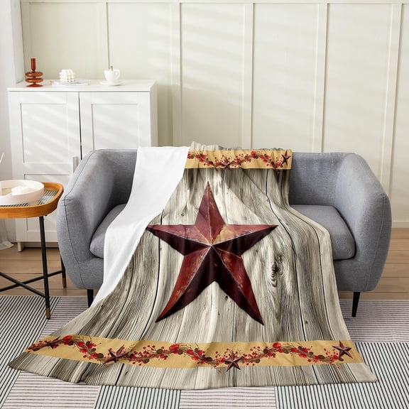 Western Fleece Blanket Baby 30x40,West Texas Star Throw Blanket for Kids Boys Teens Bedroom Decor,Rustic Farmhouse Style Sherpa Blanket,Grey Wooden Barn Door Bed Blanket Home Dorm Decor
