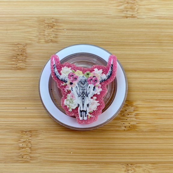 Western Floral Cow Skull Magnetic Grip | & Phone Holder, Compatible With Magnetic Devices