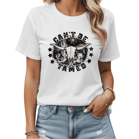 Western Floral Rodeo Womens Print Tshirt Graphic Tees Black/White S-5XL Tops
