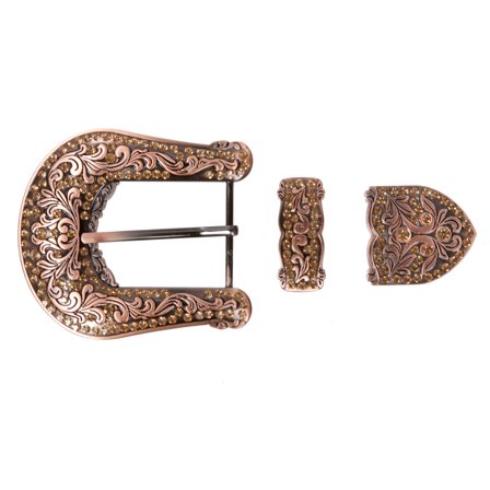 Western Floral Scroll Rhinestone Belt Buckle Set for Replacement & Leather Craft
