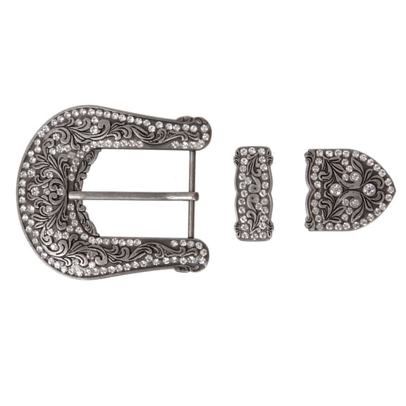 Western Floral Scroll Rhinestone Belt Buckle Set for Replacement & Leather Craft