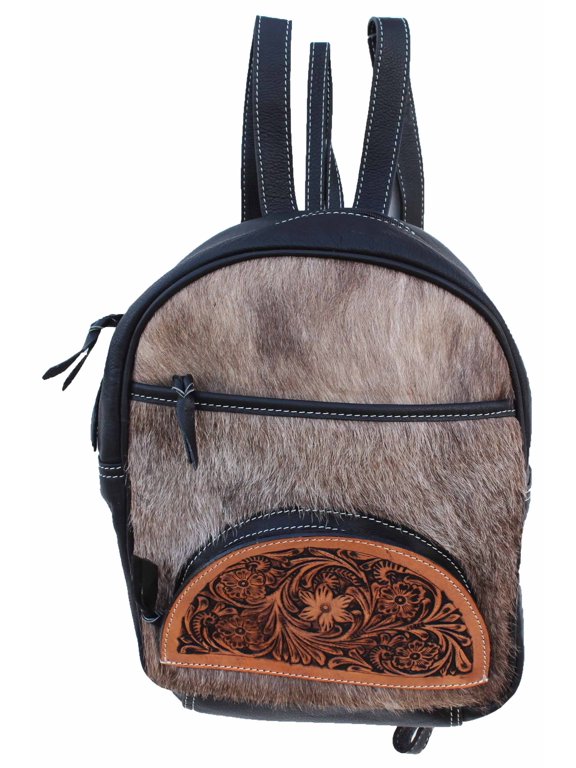 Western Floral Tooled Smooth Genuine Leather Backpack Shoulder Book Bag 18RTB02