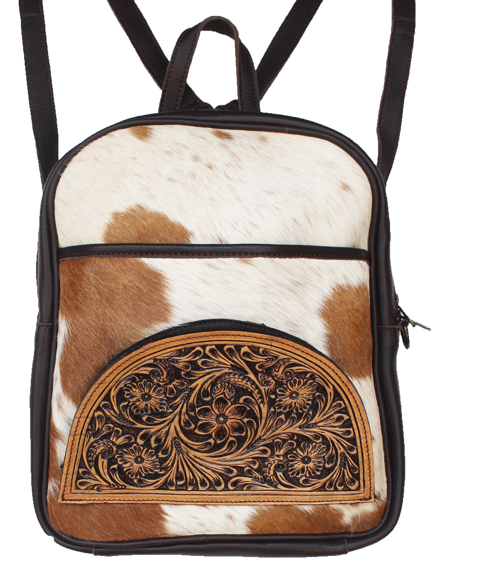 Western Floral Tooled Smooth Leather Cowhide Ladies Bag 
