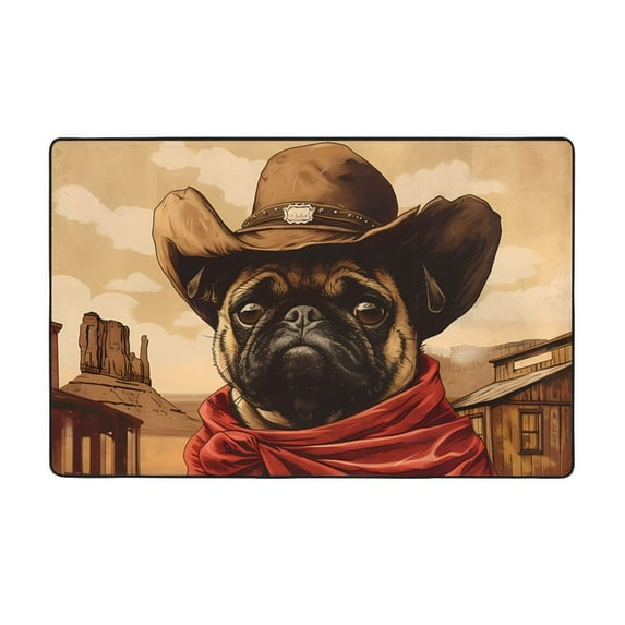 Western French Bulldog Cowboy Shaggy Area Rug, Rugs for Living Room Bedroom Non Slip Door Mat Indoor Carpet Machine Washable Nursery Home Decor Floor Mats for Entryway 60x39in-#