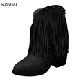 thumbnail image 1 of Western Fringe Pointed Toe Mid-Calf Boots For Women Versatile Plus Size Fashion Ankle Boots With Heel Comfortable Everyday Wear, 1 of 7