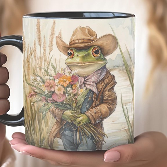 Western Frog Bouquet Ceramic Mug, Mother's Day Gift