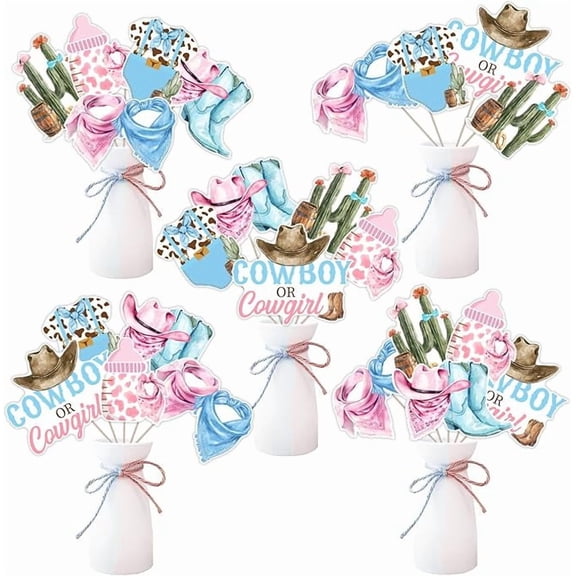 Western Gender Reveal Decorations, 24pcs Cowboy or Cowgirl Gender Reveal Table Centerpiece Stick It's a Cowboy Cowgirl Table Topper for Western Boy or Girl Baby Shower Gender Reveal Party