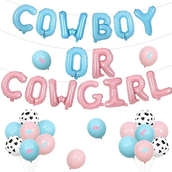 Western Gender Reveal Decorations Cowboy or Cowgirl Gender Reveal Banner Balloon Decor Cowboy Cowgirl Baby Shower Decorations for Western Baby Boy or Girl He or She Gender Reveal Party