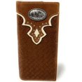 thumbnail image 1 of Western Genuine Leather Basketweave Praying Cowboy Metal Concho Mens Long Bifold Wallet in 2 Color, 1 of 1