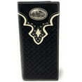 thumbnail image 1 of Western Genuine Leather Basketweave Praying Cowboy Metal Concho Mens Long Bifold Wallet in 2 Color, 1 of 1