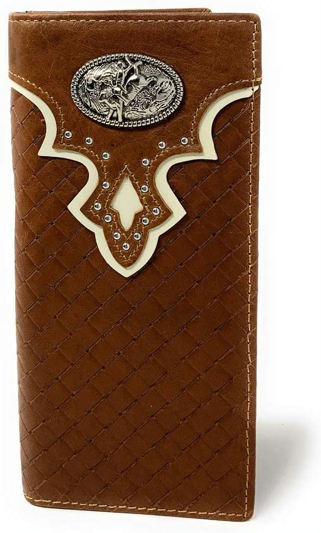 Western Genuine Leather Basketweave Rodeo Metal Concho Mens Long Bifold ...