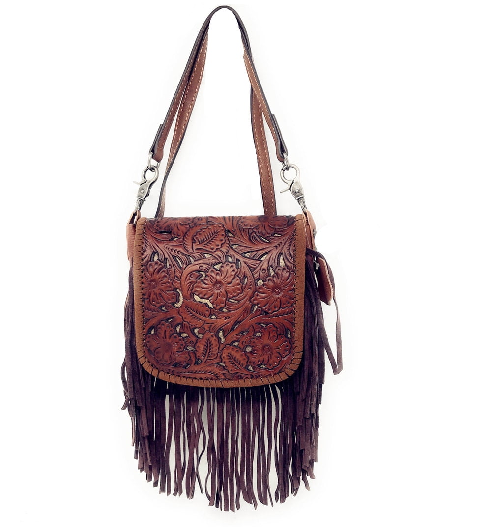 Western Cowgirl Fashion Style Leather Fringe Crossbody Handbags Women Purse Country Everyday Shoulder Bag