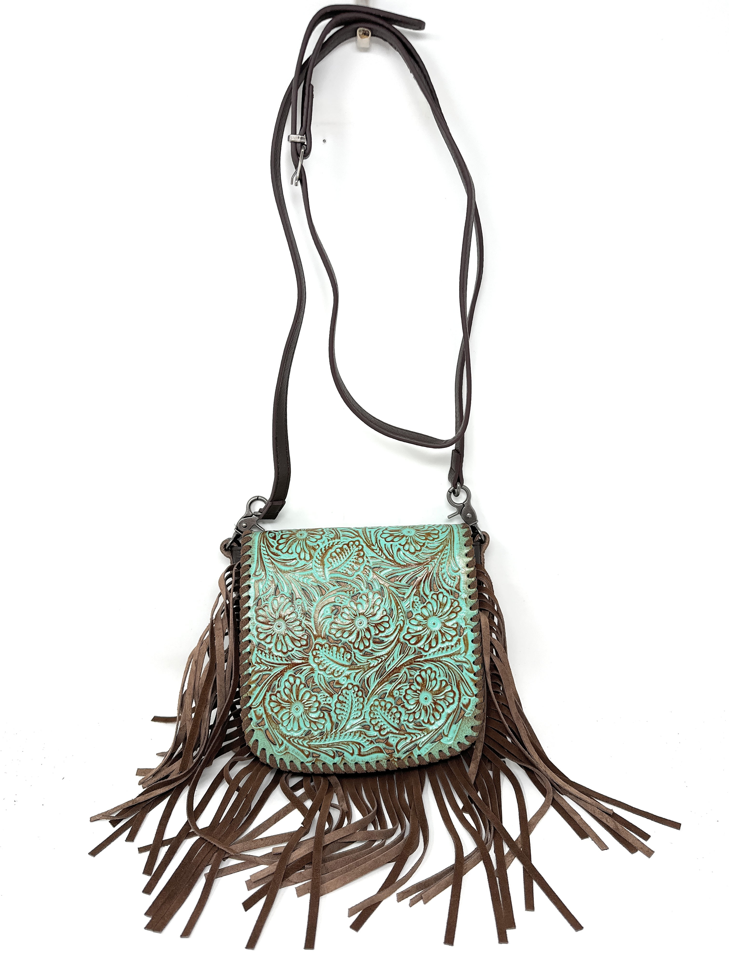 LF7 Ready to Ship Turquoise Floral Western Leather Fringe Handbag Rodeo  Cross Body Purse Tooled Embossed Leather - Etsy