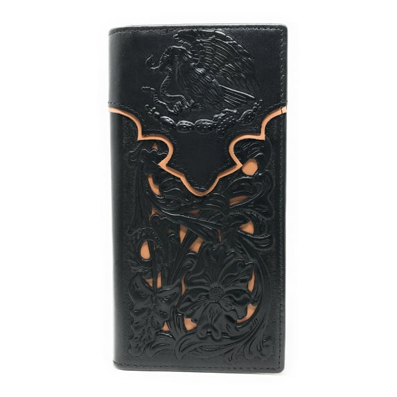 Western Genuine Leather Eagle Tooled Laser Cut Men's Long Bifold Wallet in 3 colors