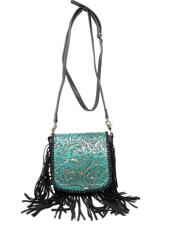 Wild West Fringe Leather Crossbody Bag in Pink