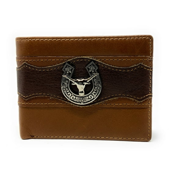 Western Genuine Leather Mens Metal Concho Bifold Short Wallet in Multi Emblem
