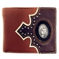 thumbnail image 1 of Western Genuine Leather Metal Horse Concho Cowhide Mens Bifold Short Wallet, 1 of 4