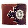thumbnail image 1 of Western Genuine Leather Metal Rooster Concho Cowhide Mens Bifold Short Wallet, 1 of 4