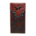 thumbnail image 1 of Western Genuine Leather Rodeo Tooled Laser Cut Men's Long Bifold Wallet in 8 colors, 1 of 3