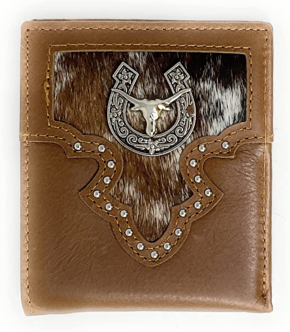 Western Genuine Leather Men's RFID Bifold Wallet With Metal Concho - Black Praying Cowboy Design, Multi-Emblem, Short Wallet - View #2